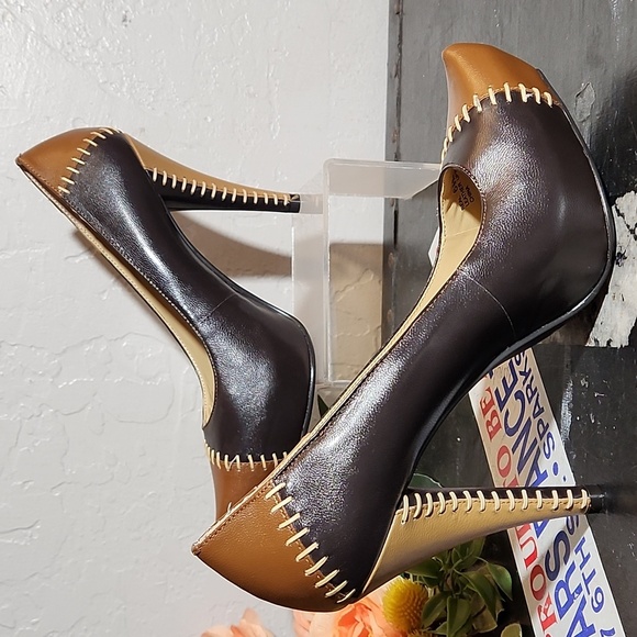 CHINESE LAUNDRY Leather Patchwork Thick Stich Detail Leather Heel 6.5M - Picture 4 of 11